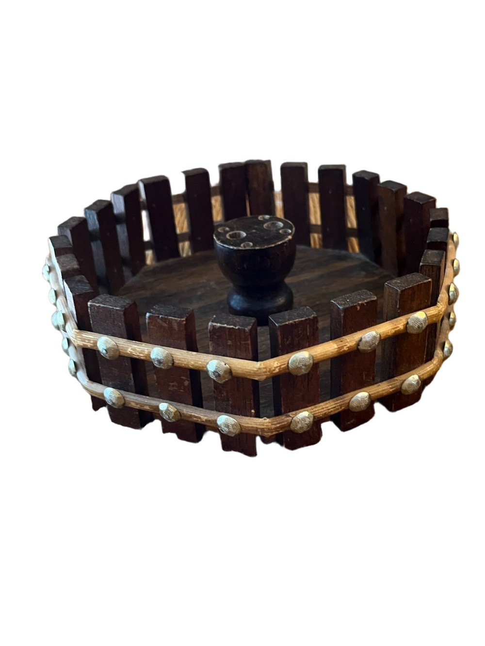Vintage Mid Century Wooden Wishing Well Nut Bowl Basket 7.5”